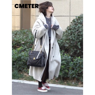 cmeter【极度松弛】阔版抽绳连帽大衣羊毛外套
