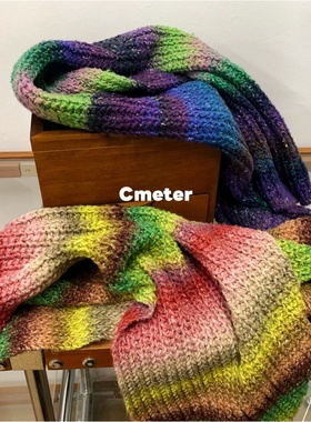 cmeter彩虹糖秋冬粗棒针小版装饰单品围巾