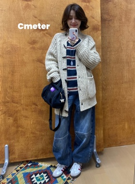 CMETER羊毛牛角扣毛衣外套厚实粗针织