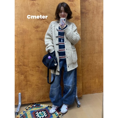 CMETER羊毛牛角扣毛衣外套厚实粗针织