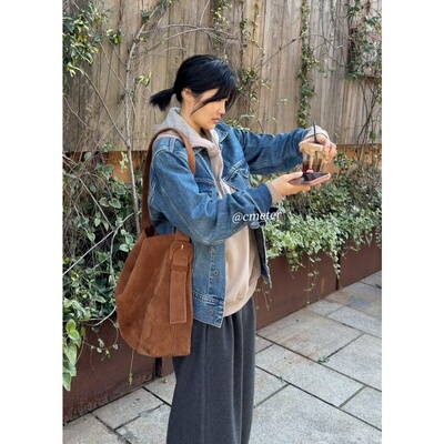 cmeter美式复古做旧丹宁牛仔夹克宽松外套女
