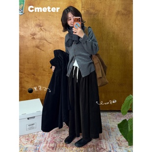 CMETER秋冬简约通勤灯芯绒大摆半身裙有里布