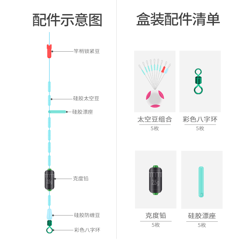 速发太空豆配件盒套装钓鱼用品垂钓8八字环全套硅胶渔具组合