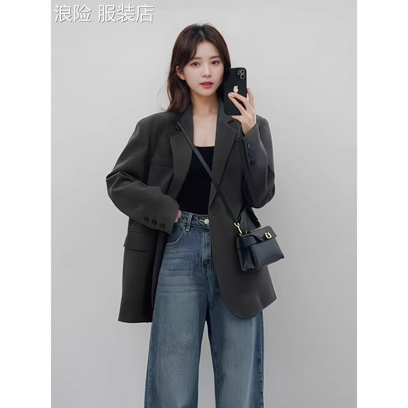 浪险灰色西装外套女2025新款春秋气质名媛高级感独特漂亮小个子黑