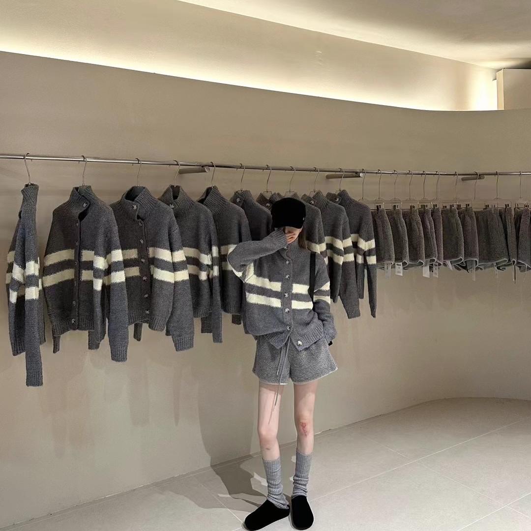 你别走高领条纹开衫毛针织衫女冬