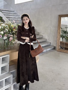 柏多伊俪礼服小香风套装裙女秋高端金丝绒荷叶边上衣半身裙两件套