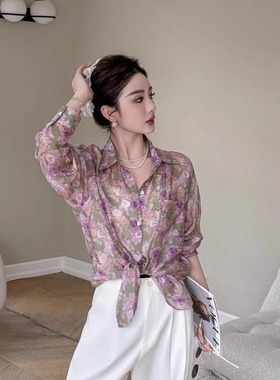 欧货设计感小众度假风碎花衬衫女春夏2025新款时尚防晒衫上衣ouse
