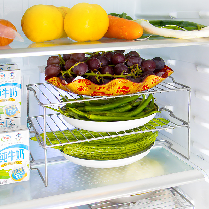 冰箱内部分层收纳置物架304不锈钢厨房隔层架剩菜分隔架子省空间