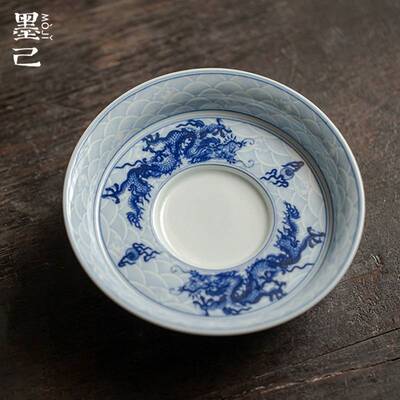 墨己 仿古胎高足壶承 仿元青花腾龙纹盖碗茶壶底托 茶道配件多用