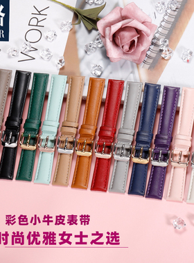 真皮手表a带女适配飞亚达花语LA8262/LA802008/802009皮表带14 16