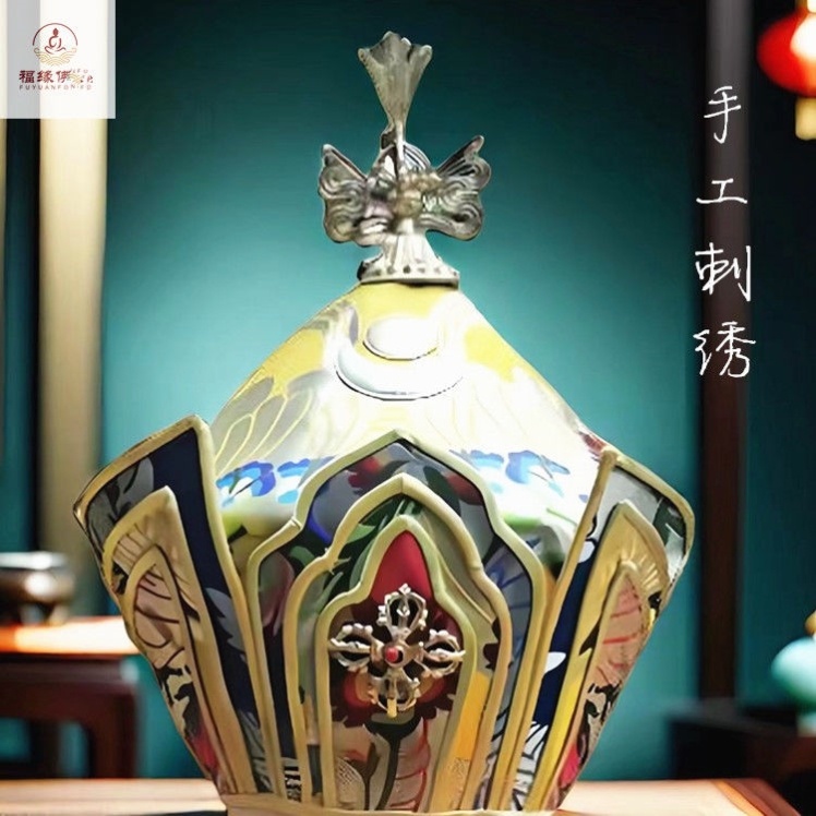 毗卢帽尼泊尔手工师法刺绣僧帽用品法师佛事帽带帽法帽五佛冠法会