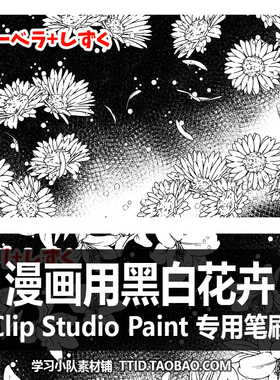 A1 159 CSP笔刷 漫画用黑白花卉6支 CLIP STUDIO PAINT