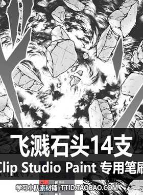 A1 334 CSP笔刷 漫画效果笔刷 飞溅石头14支 CLIP STUDIO PAINT