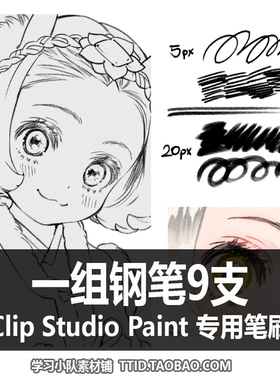 A1 274 CSP笔刷 一组钢笔9支 CLIP STUDIO PAINT