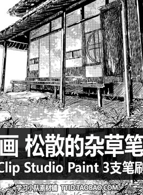 A1 178 CSP笔刷 漫画 松散的杂草笔刷 3支 CLIP STUDIO PAINT