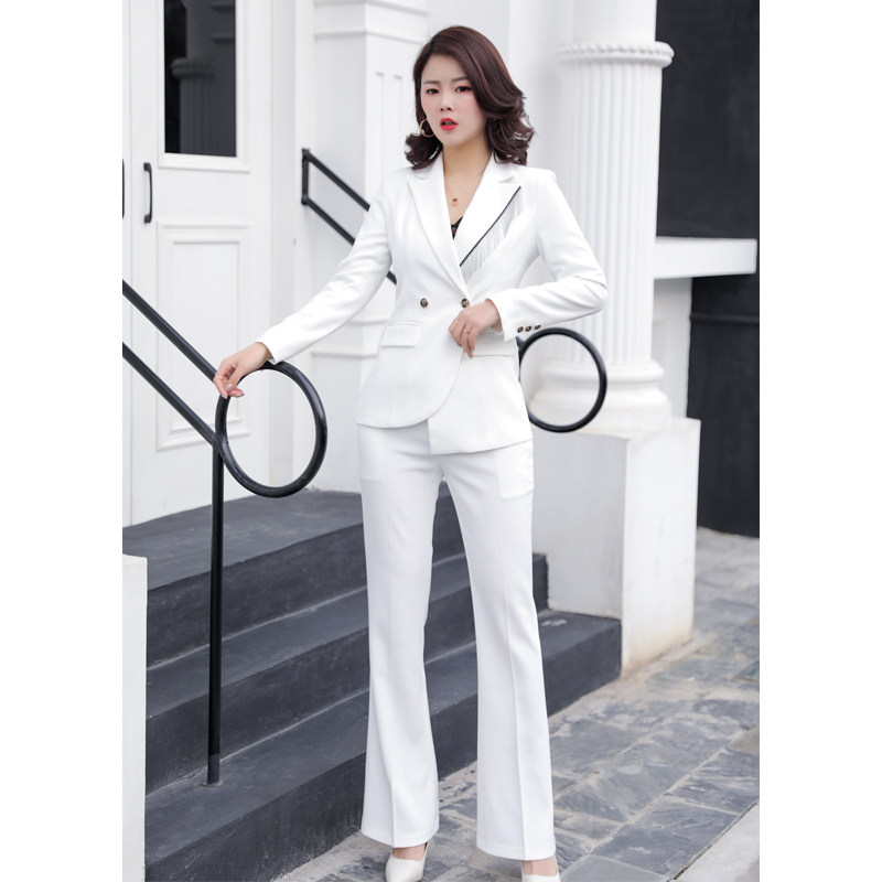 2023新款白色西装套装女休闲职业气质挺阔高级感通勤西服直筒裤
