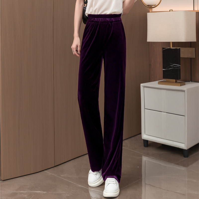 春秋高端复古紫色金丝绒窄版阔腿裤大码显瘦休闲百搭小个子直筒裤,女装/女士精品,休闲裤,淘宝优惠券,粉丝福利购,淘宝优惠卷