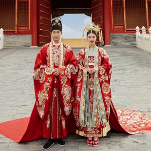 全套租赁 重工唐宋风情侣婚服大拖尾接亲主仪式 出租