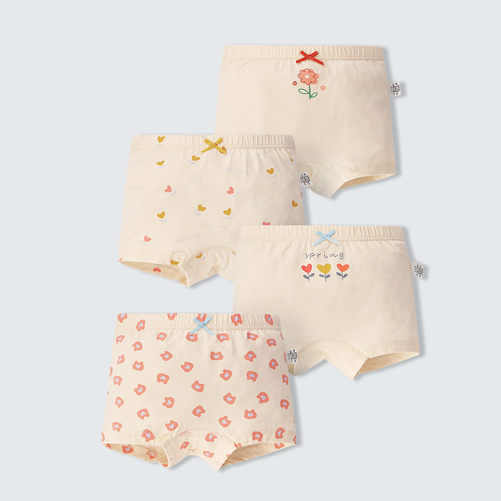 4pcs Children's underwear女童平角裤小孩纯棉儿童内裤透气短裤