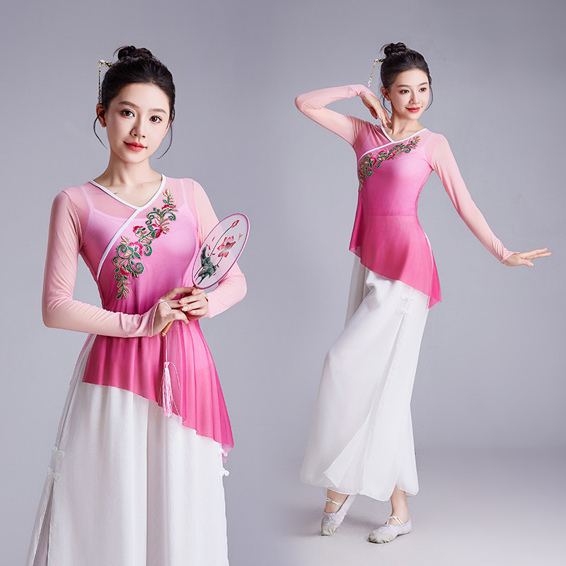 古典舞舞服胭脂红渐变色