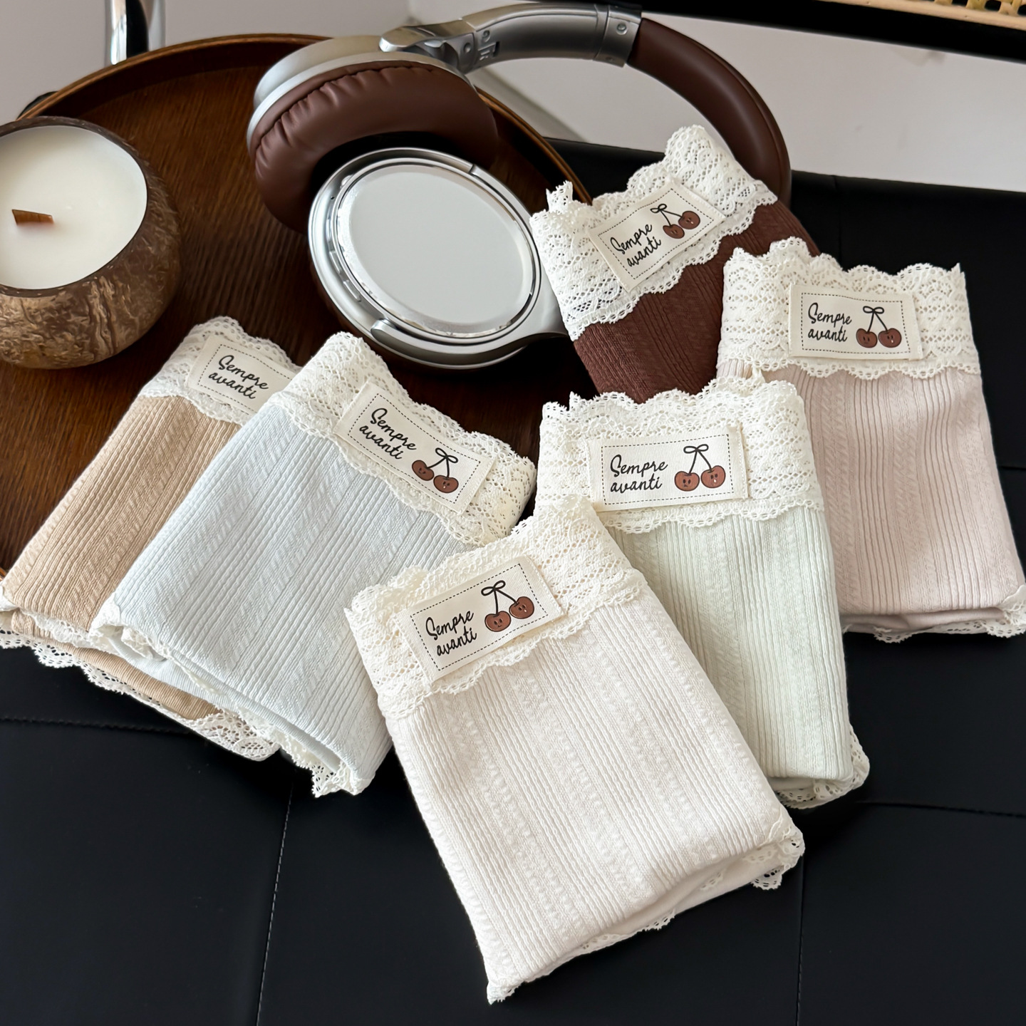 60支柔棉蕾丝花边樱桃包臀三角裤