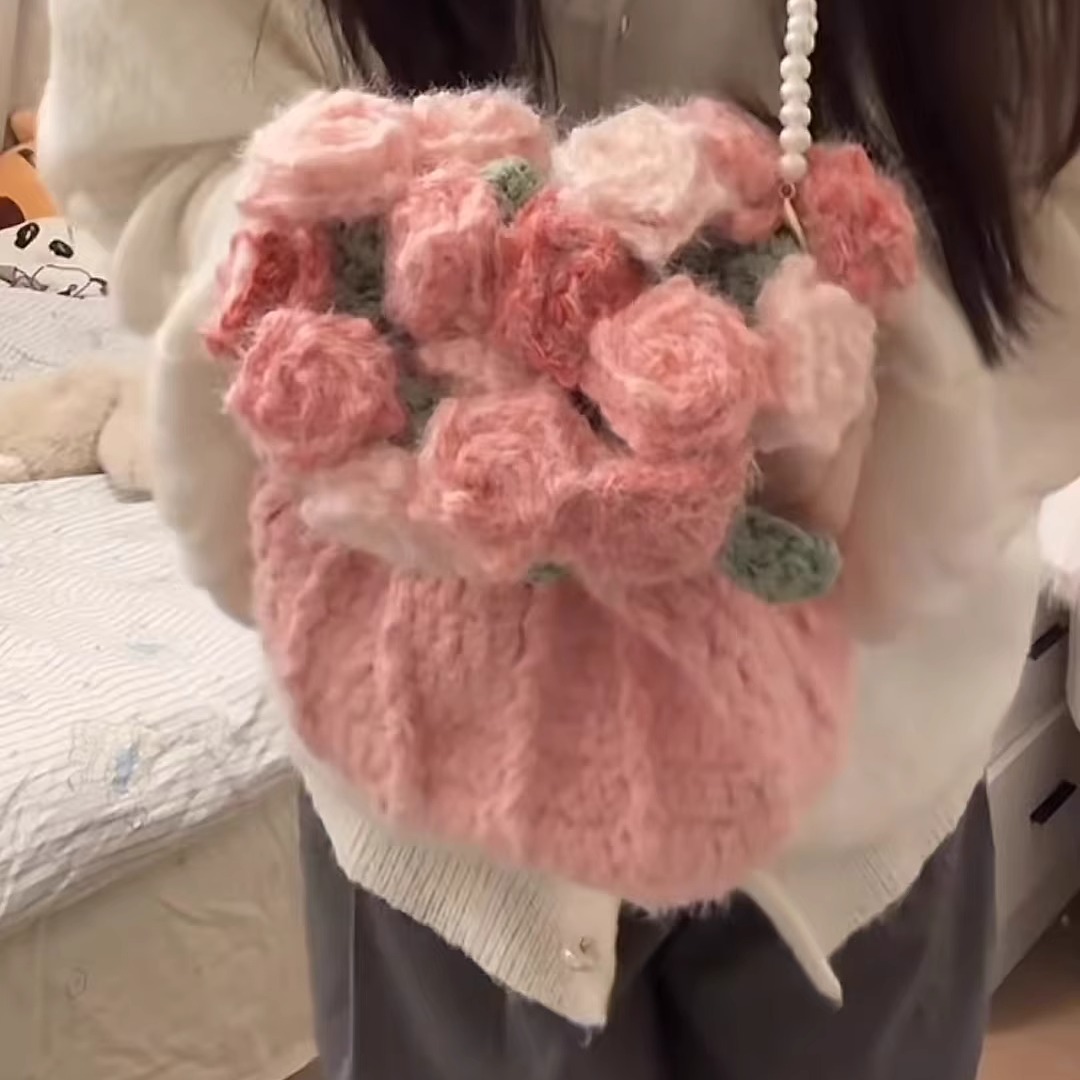 渐变玫瑰包包毛线钩针DIY材料包