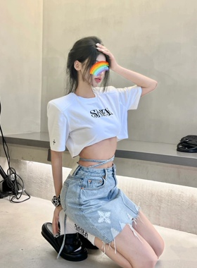 黑暗舞团牛仔短裙Dancer毛须下摆腰绳设计辣妹裙夏季US002BL