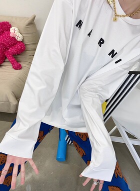 【异型袖】 设计师新品 基础字母印花大长袖棉质T恤 显瘦上衣