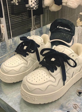 大牙滑板鞋Tooth复古休闲小白鞋厚底低帮板鞋S0016W+加送鞋带