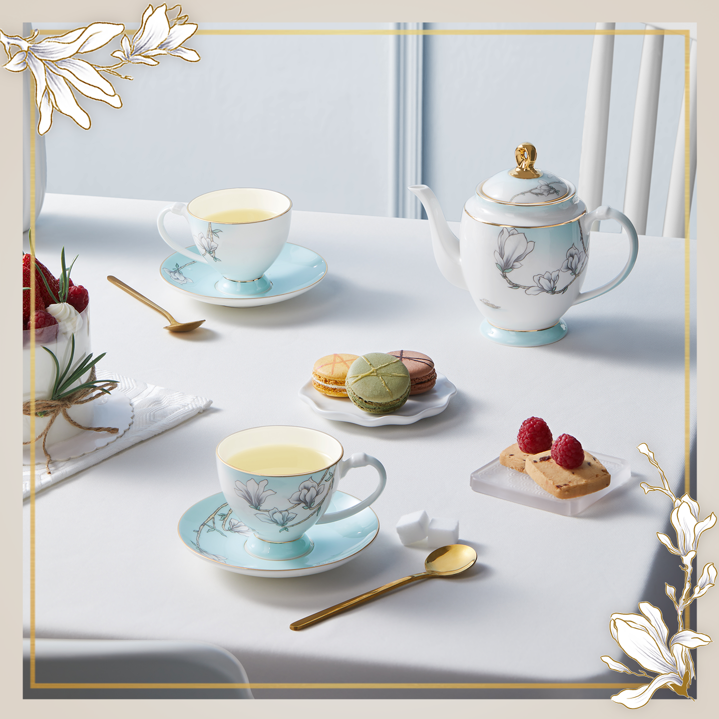 玛戈隆特人份玉兰花骨瓷茶具套装