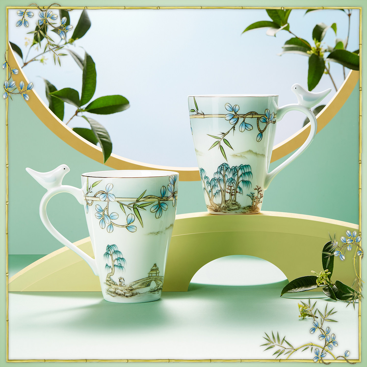 西湖盛宴骨瓷中式风礼盒装马克杯