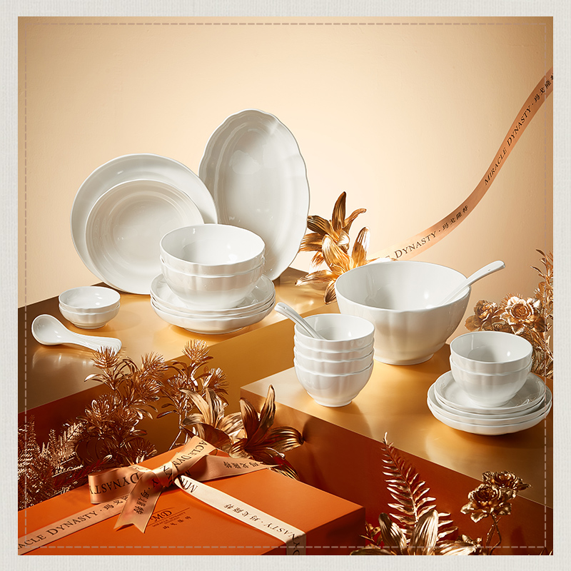 玛戈隆特海棠本色骨瓷散件送礼新婚结婚碗碟套装家用菜盘勺高级感