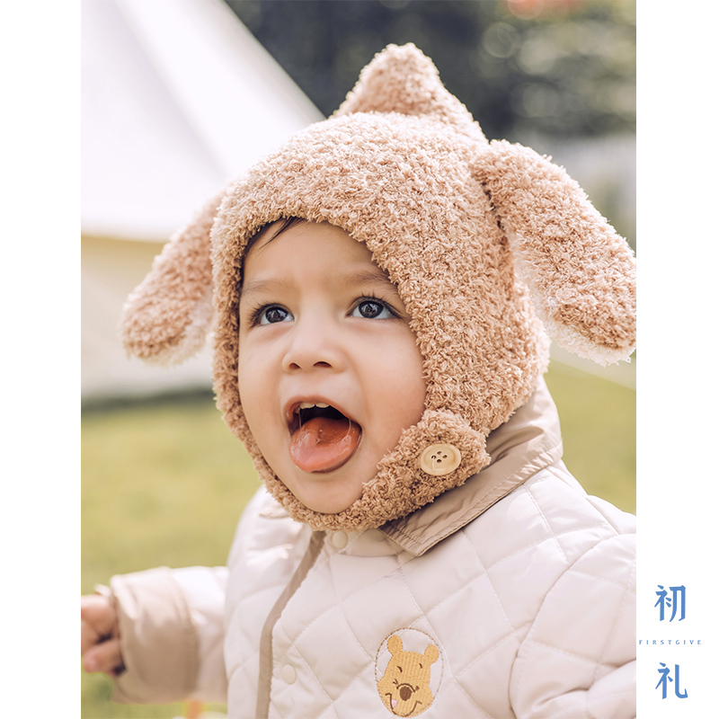 初礼儿童宝宝帽子秋冬季儿童帽子婴幼儿男童女童护耳可爱潮