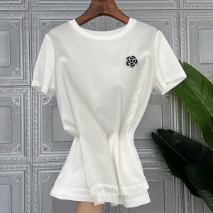RM15055#优雅小香风~AB面拼接缎面醋酸 2022夏季新款欧货短袖t恤女