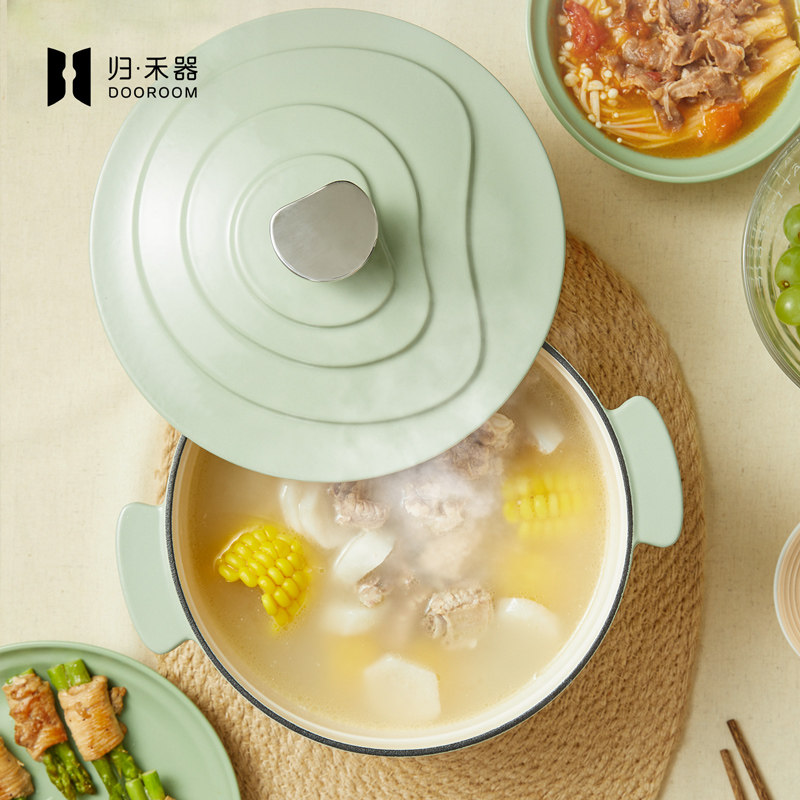 归禾器铸铁珐琅锅绿色砂锅煲家用煲汤炖砂锅炖锅电磁炉明火燃气灶