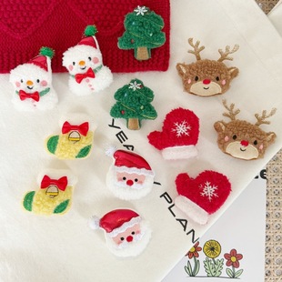 卡通卷毛圣诞节毛绒公仔配件圣诞老人麋鹿胸针围巾袜子帽装 饰辅料