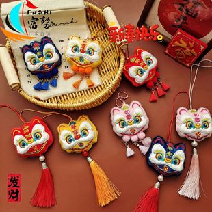 原创新年款流苏醒狮公仔挂件可爱毛绒国风玩偶饰品包包装饰挂坠