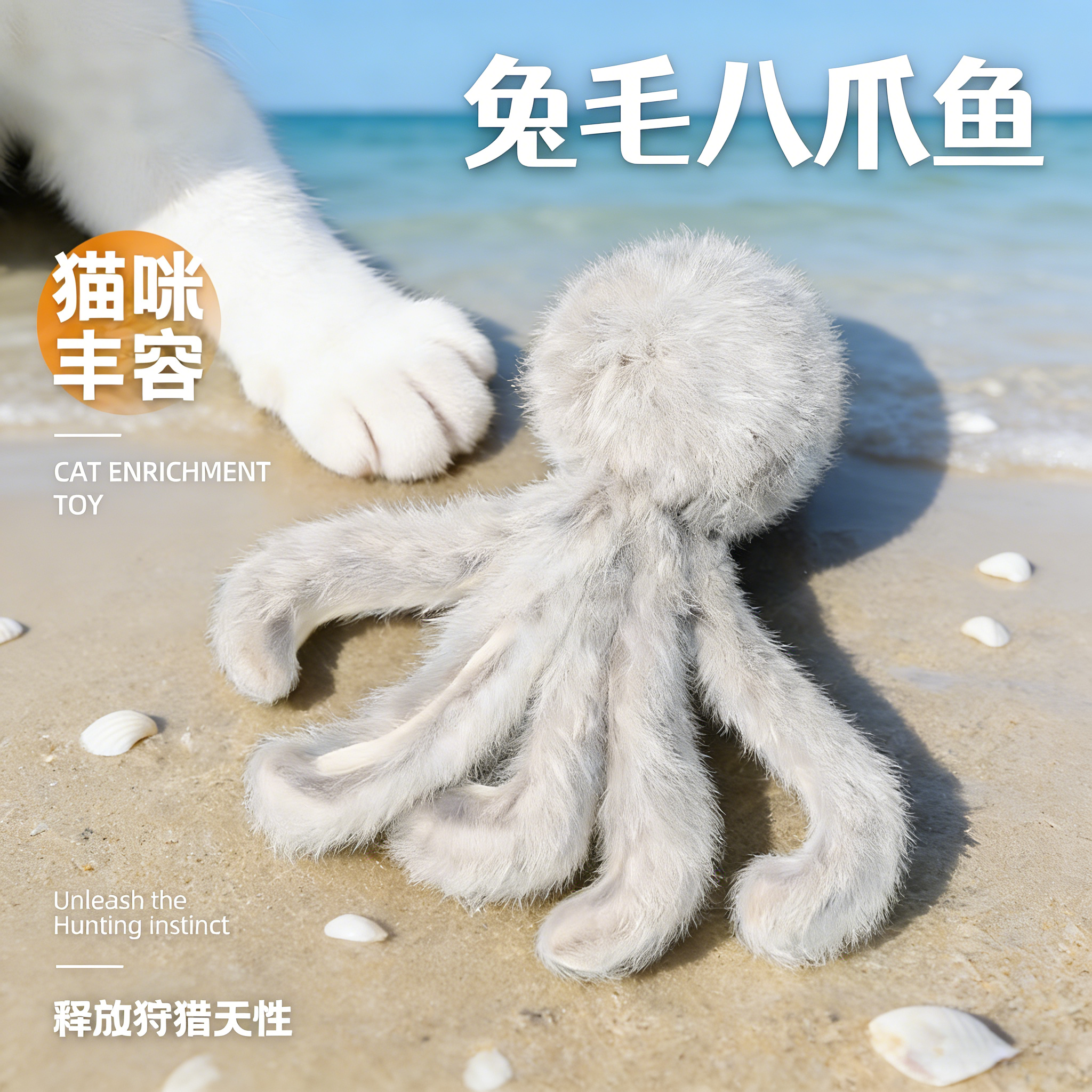 兔毛章鱼猫咪丰容玩具自嗨解闷捕猎替换头消耗体力逗猫棒