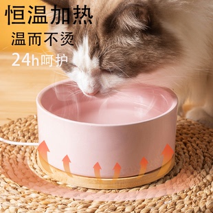 猫咪陶瓷加热碗饮水机恒温冬天宠物喝水四季 通用狗狗水碗保温器