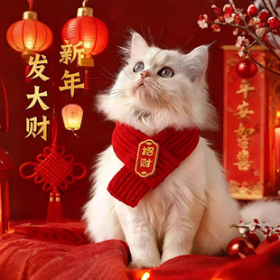 猫咪新年围巾宠物围脖红色保暖中国风口水巾围兜狗狗新年装饰品