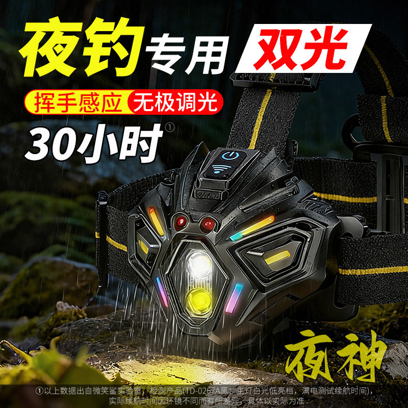 钓鱼头灯专用感应超长续航100黄白双光超亮2025新款感应小型超轻,户外/登山/野营/旅行用品,头灯,淘宝优惠券,粉丝福利购,淘宝优惠卷