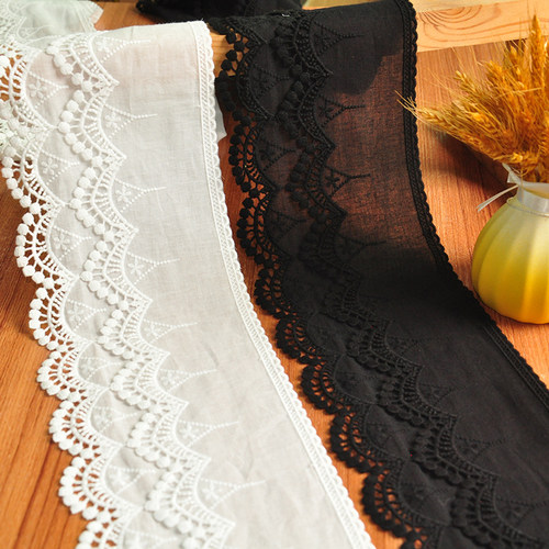 14厘米宽双层刺绣锁边棉布花边