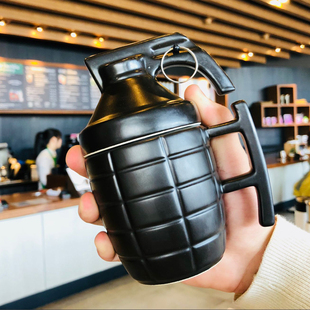 陶瓷杯办公室咖啡情杯水杯搞怪礼物 创意手雷弹带盖咖啡杯个性