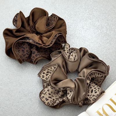 四层豹纹缎面大肠发圈超大号高级感丸子头发绳马尾扎头发头绳女