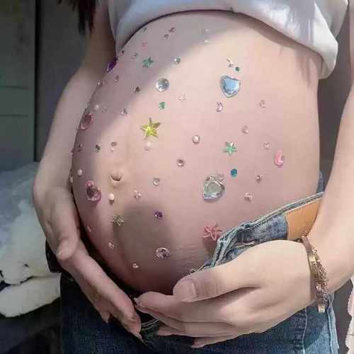 孕妇照肚皮贴纸肚子贴纸彩色爱心水晶钻石贴脸部孕肚贴纸钻石贴画