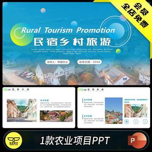 蓝绿色民宿农业旅游振兴乡村项目介绍PPT模板商业计划宣传推广