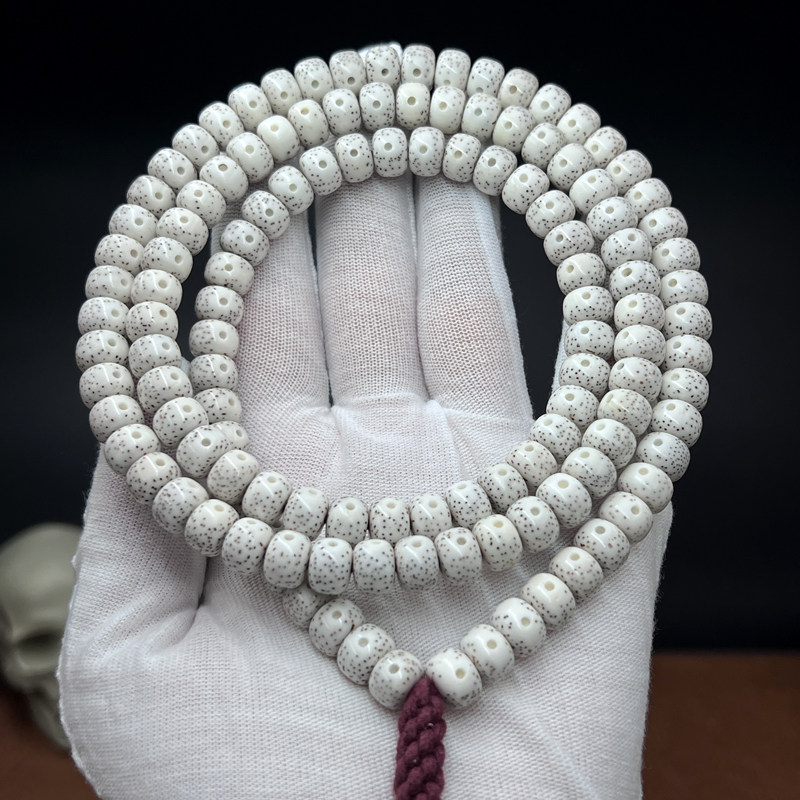 懂物孤品顺白头条无脱脂藏式桶珠正月原生态星月菩提籽108颗佛珠