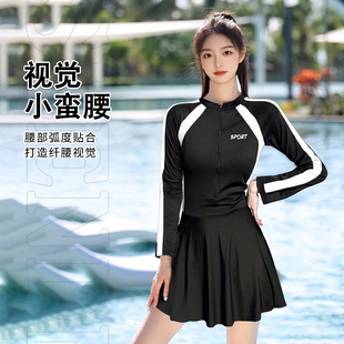 大码泳衣女胖MM200斤加大加肥连体运动裙式遮肚显瘦长袖度假泳装