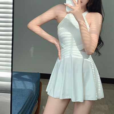 女士分体泳衣新款爆款裙式纯欲风保守遮肚显瘦性感露背泡温泉泳装