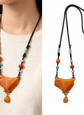 「盘它」不规则蜜蜡原石项链女手工编织复古民族风配饰原创设计